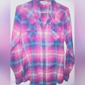 Pink and Blue Plaid Button-Up Shirt